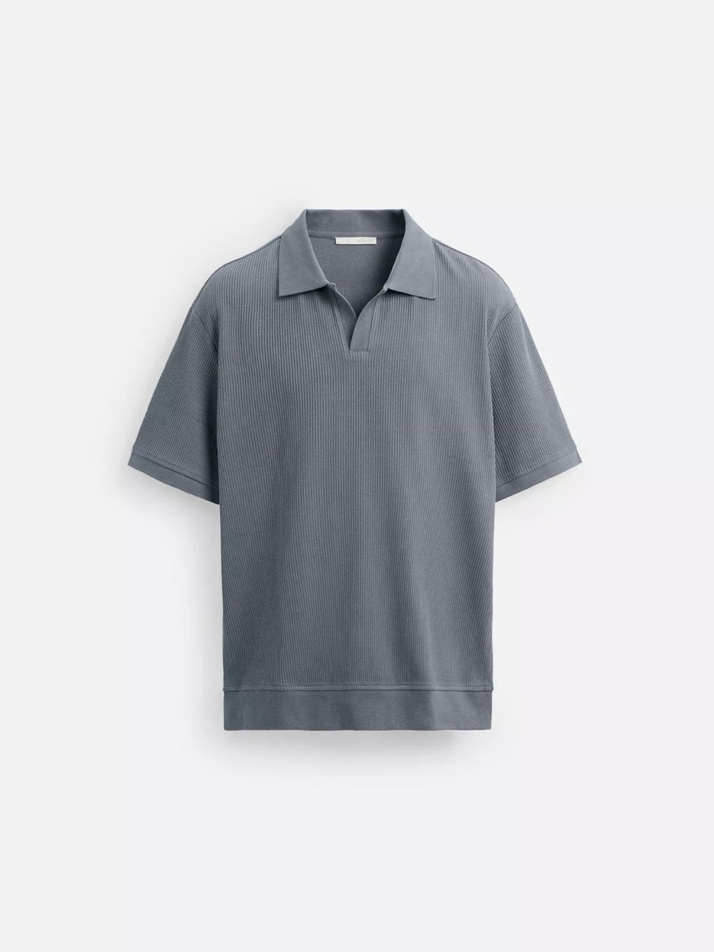 Zara Men's Vertical Textured Polo in Faded Blue